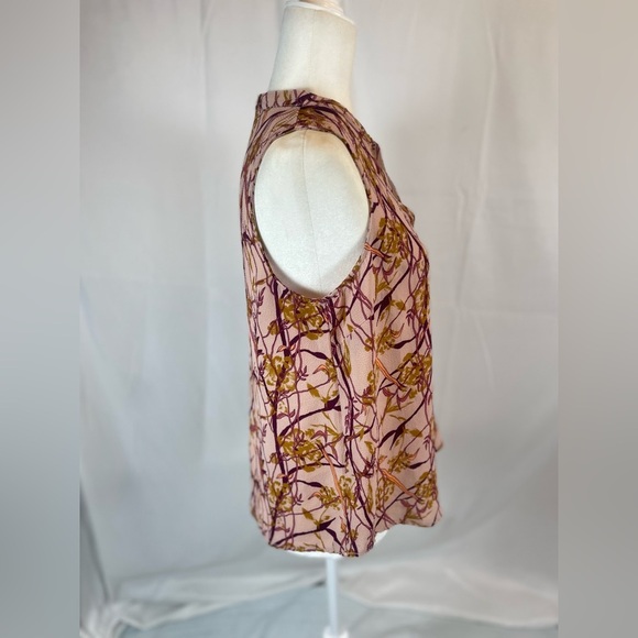 REWIND Floral Leaf Pink Mauve Tank Top Blouse Woman’s L V Neck Business Casual - Picture 4 of 12